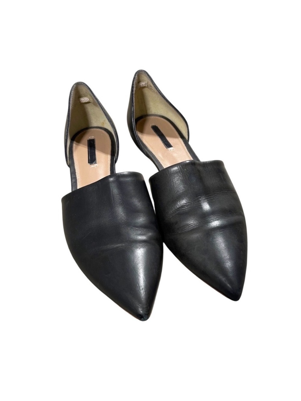 Liviana Conti Black Leather Pointed Toe D'Orsay Flats Made in Italy size 8